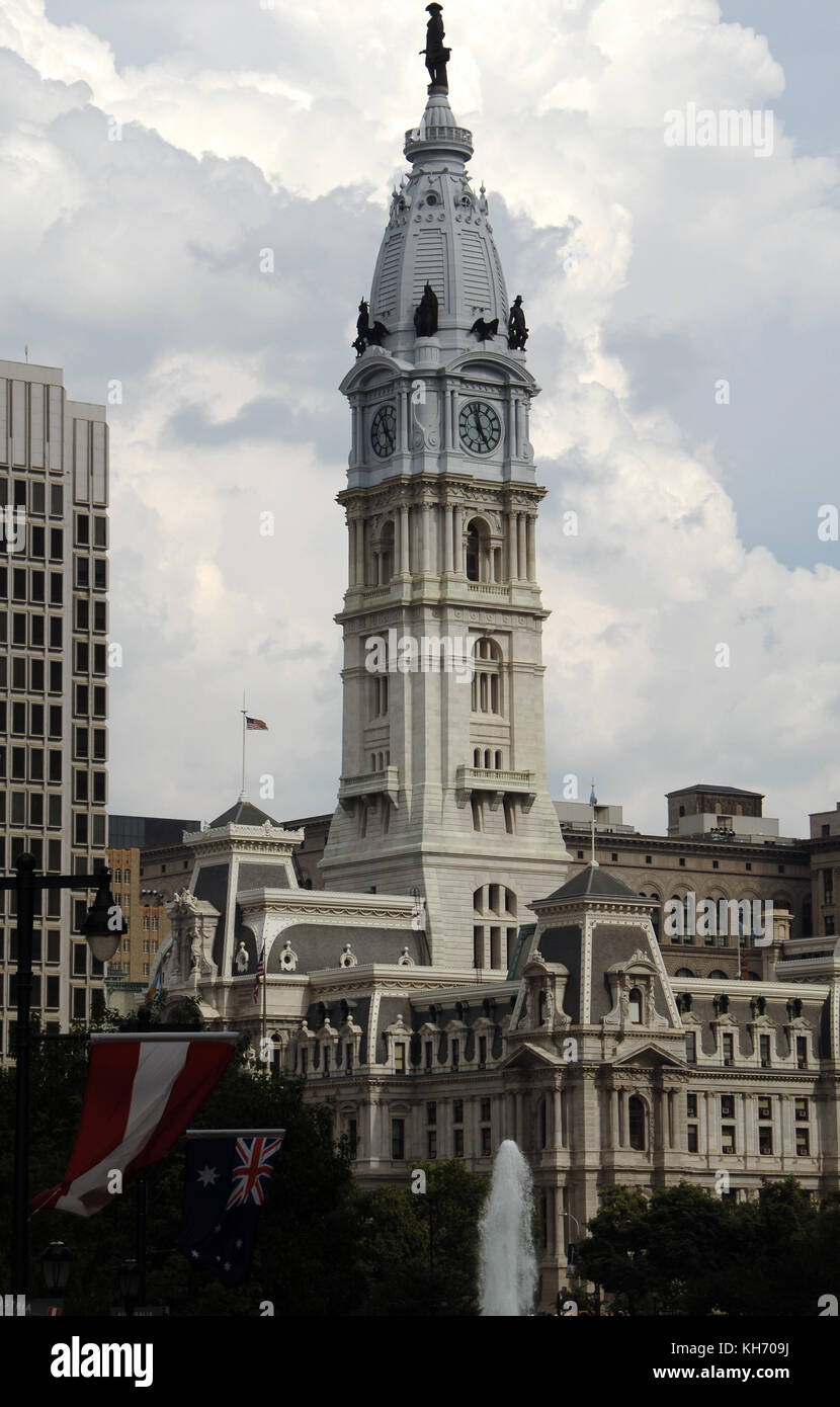 Stati Uniti. pennsylvania philadelphia city hall. costruito tra il 1871-1901. cupola decorata con la statua del fondatore della città, William Penn (1644-1718). Foto Stock