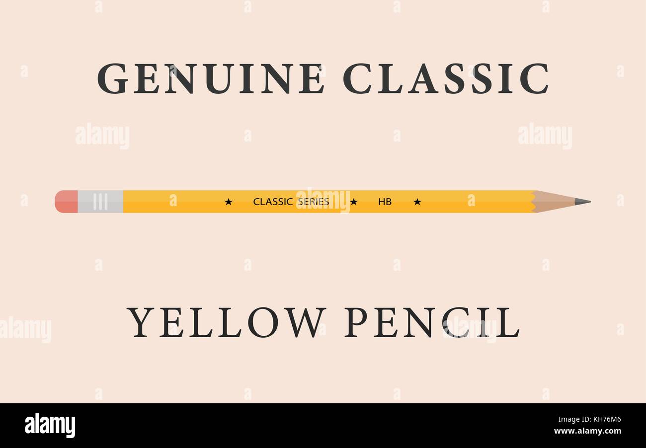 Flat Classic matita gialla rosa con punta di gomma Illustrazione Vettoriale