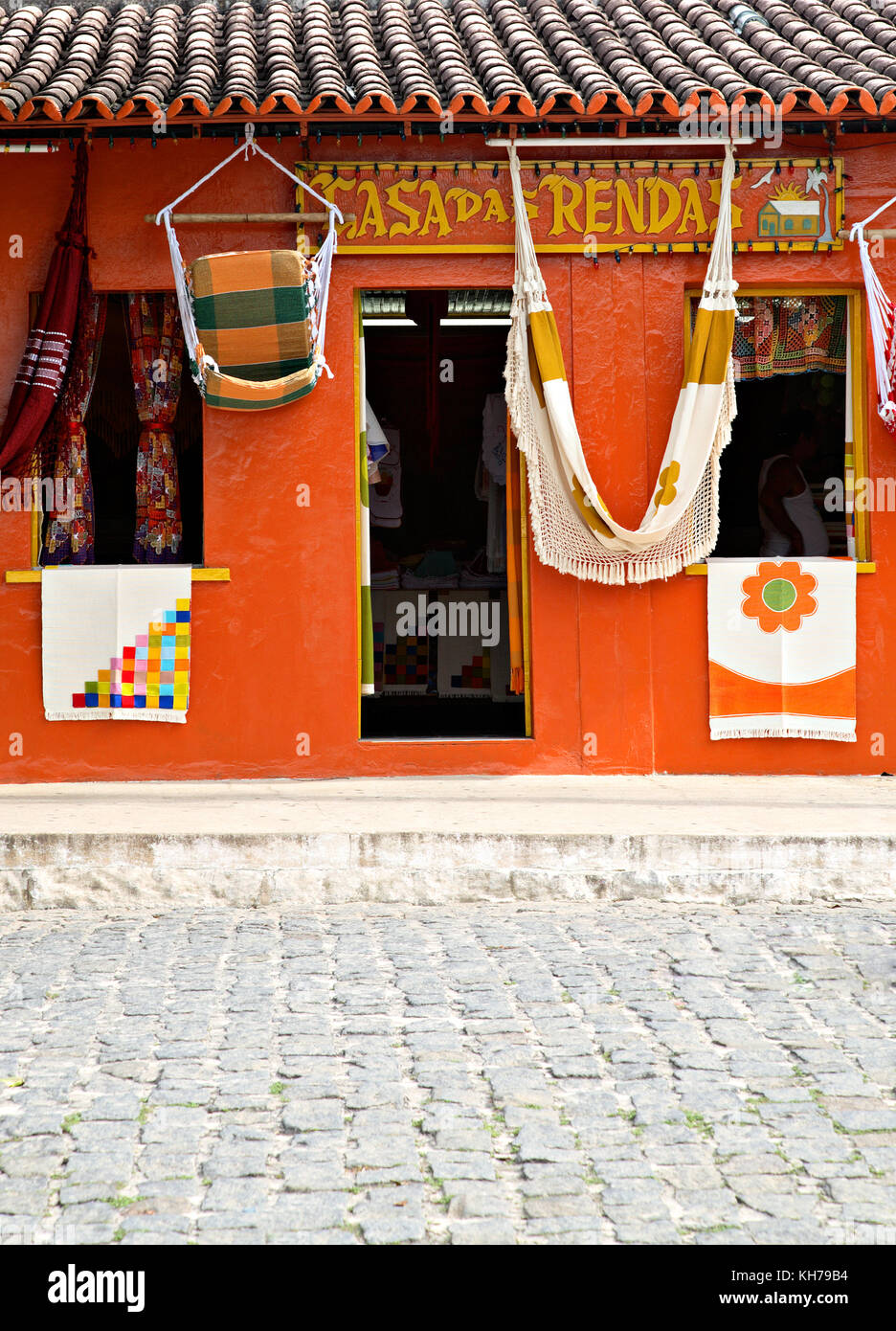 Vendita di amache, Arraial d'Ajuda, Porto Seguro, Bahia, Brasile, Sud America. Foto Stock