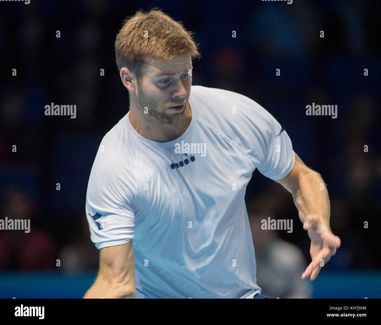 O2, Londra, Regno Unito. 14 Novembre, 2017. Il giorno 3 della Nitto ATP Finals, serata raddoppia corrispondono, Pierre-Hugues Herbert (FRA) e Nicolas MAHUT (FRA) vs Ryan Harrison (USA) e Michael Venere (NZL). Credito: Malcolm Park/Alamy Live News. Foto Stock