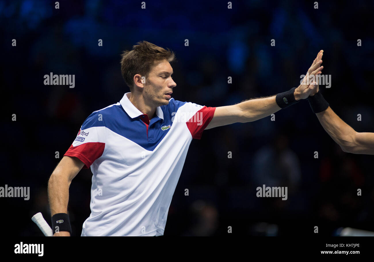 O2, Londra, Regno Unito. 14 Novembre, 2017. Il giorno 3 della Nitto ATP Finals, serata raddoppia corrispondono, Pierre-Hugues Herbert (FRA) e Nicolas MAHUT (FRA) vs Ryan Harrison (USA) e Michael Venere (NZL). Credito: Malcolm Park/Alamy Live News. Foto Stock