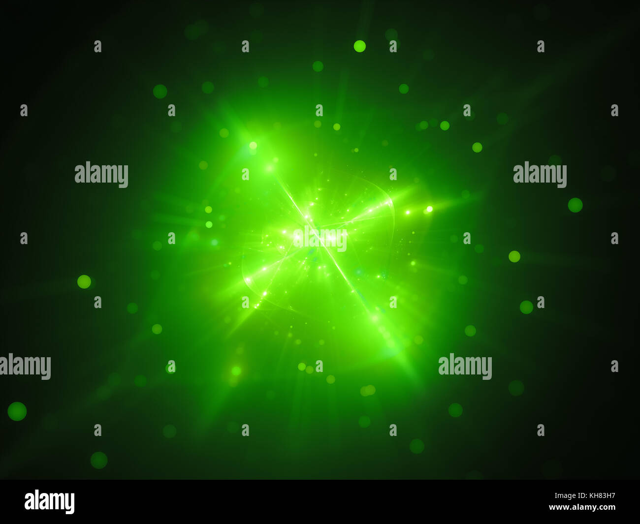 Incandescente verde oggetto interstellare nello spazio, vita extraterrestre forma, generato dal computer sfondo astratto, rendering 3D Foto Stock