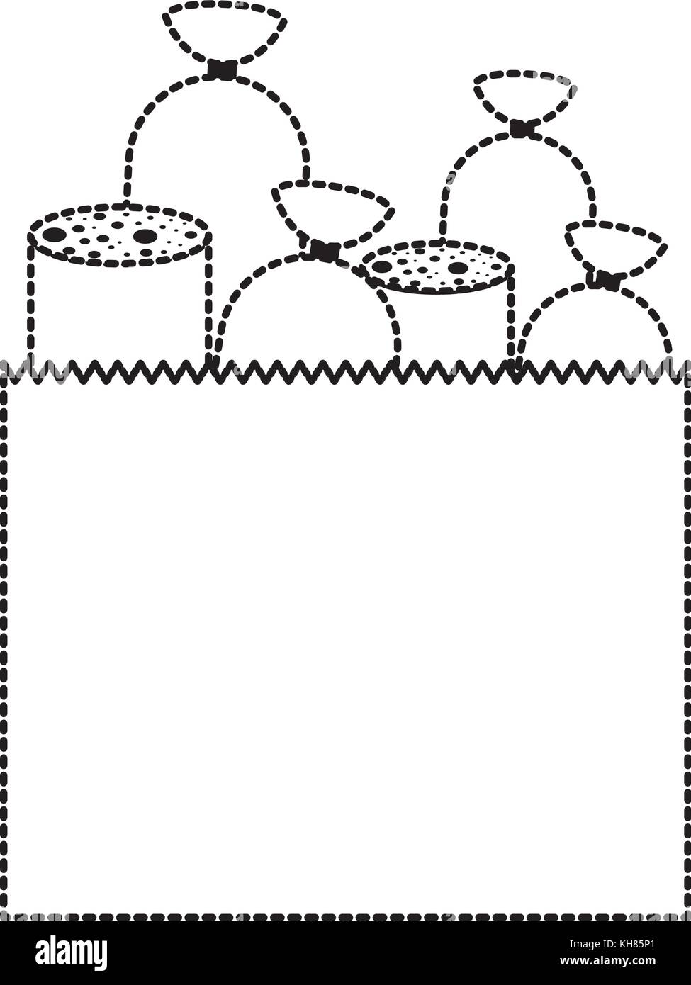 Sacchetto di carta con pezzi di salsicce in nero silhouette punteggiata Illustrazione Vettoriale