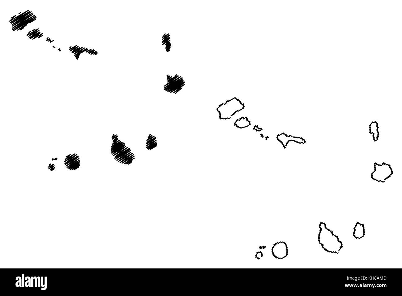 Isole di Capo Verde mappa illustrazione vettoriale, scribble schizzo repubblica di Capo Verde Illustrazione Vettoriale