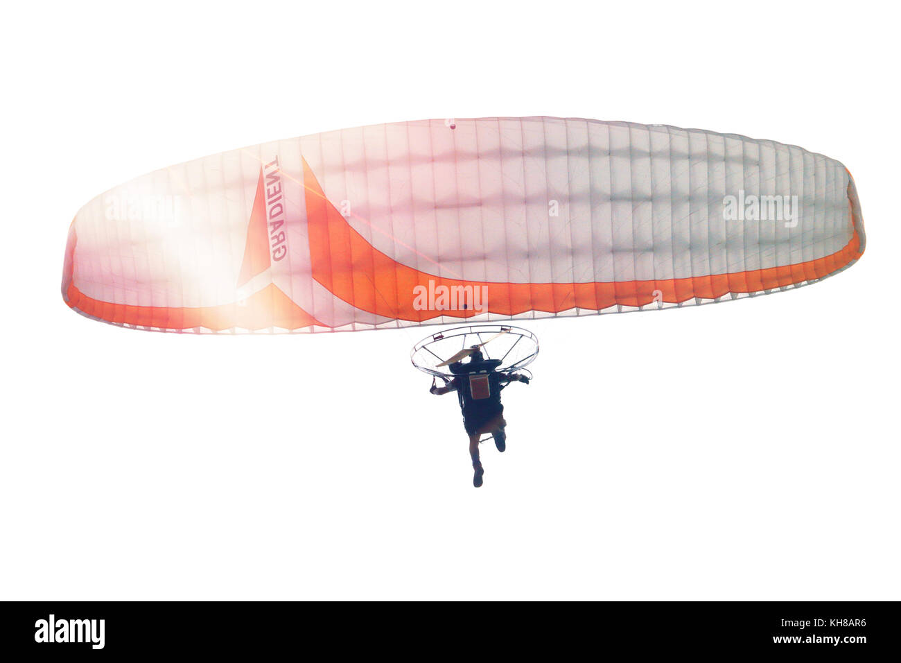Paramotore nel cielo bianco.. Foto Stock