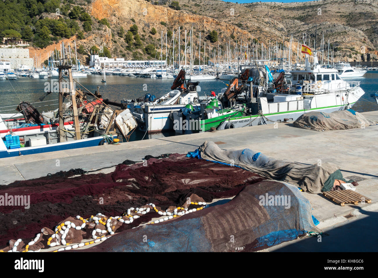 Scene nel porto di pescatori di Javea, Xàbia, Alicante, Valencia, Spagna Foto Stock