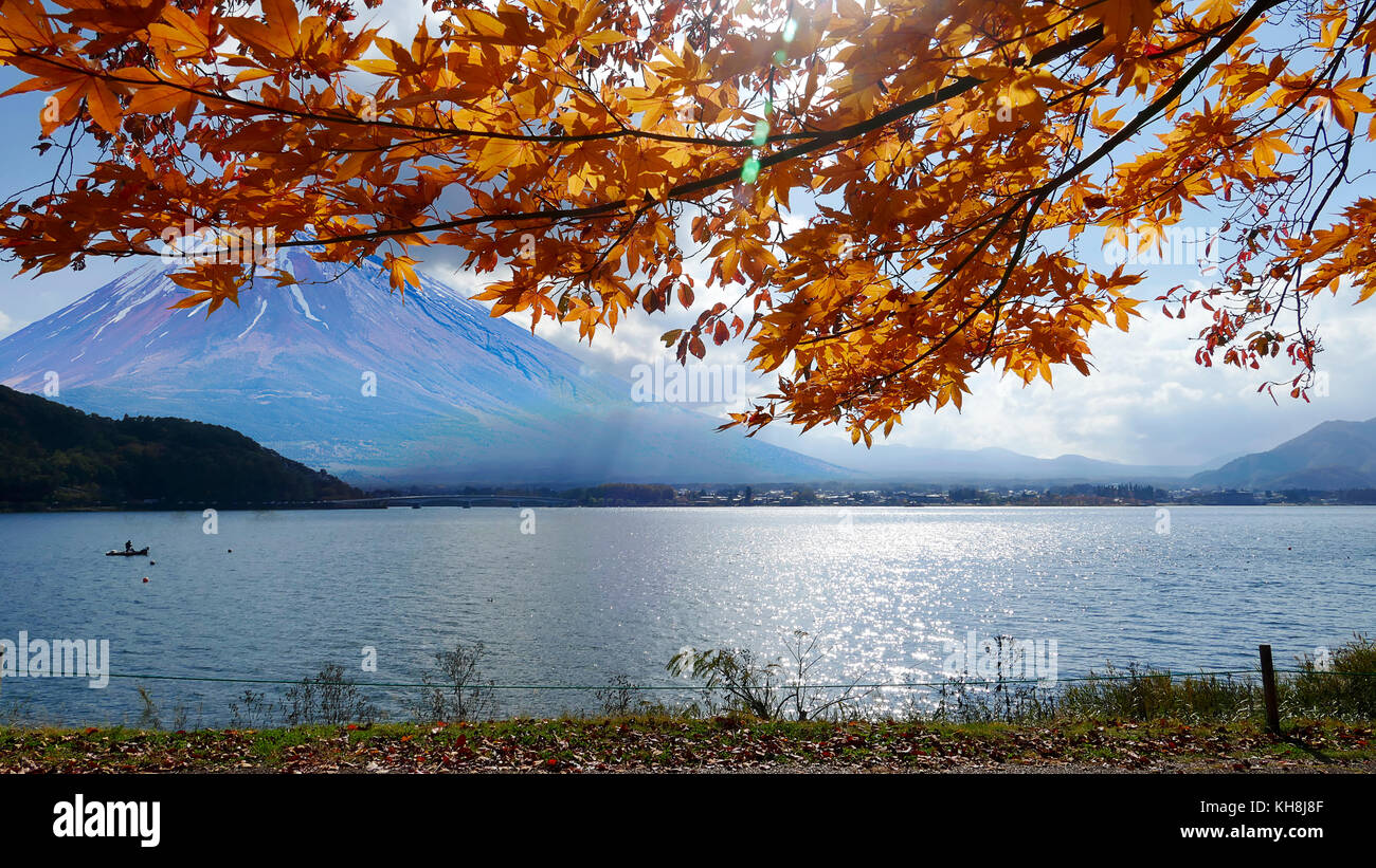 Il Mt.fuji in autunno su sunrise al lago kawaguchiko giappone. Il monte Fuji Foto Stock