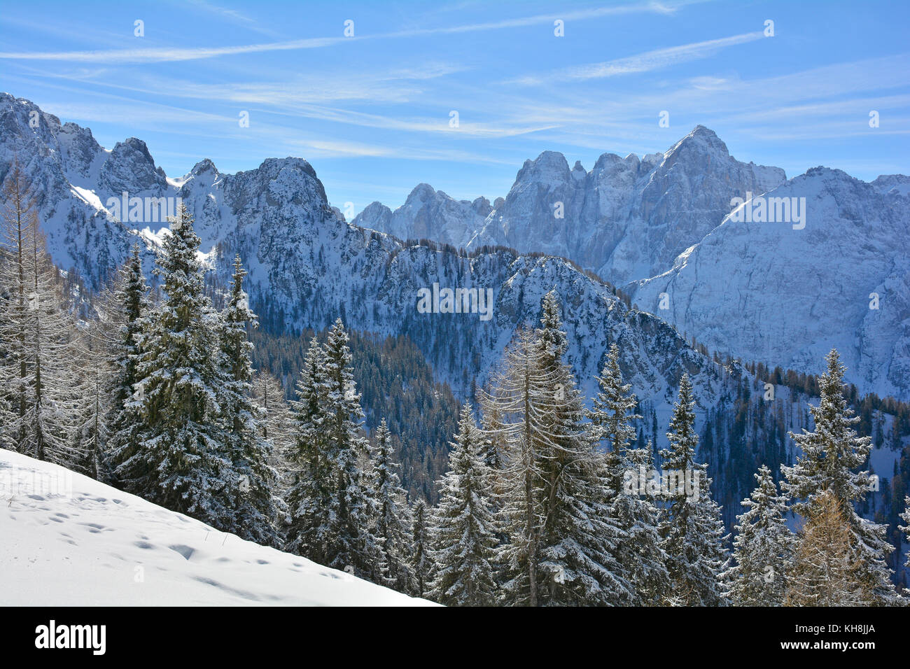 La vista dal monte Lussari, friuli venezia giulia, NORD EST ITALIA Foto Stock