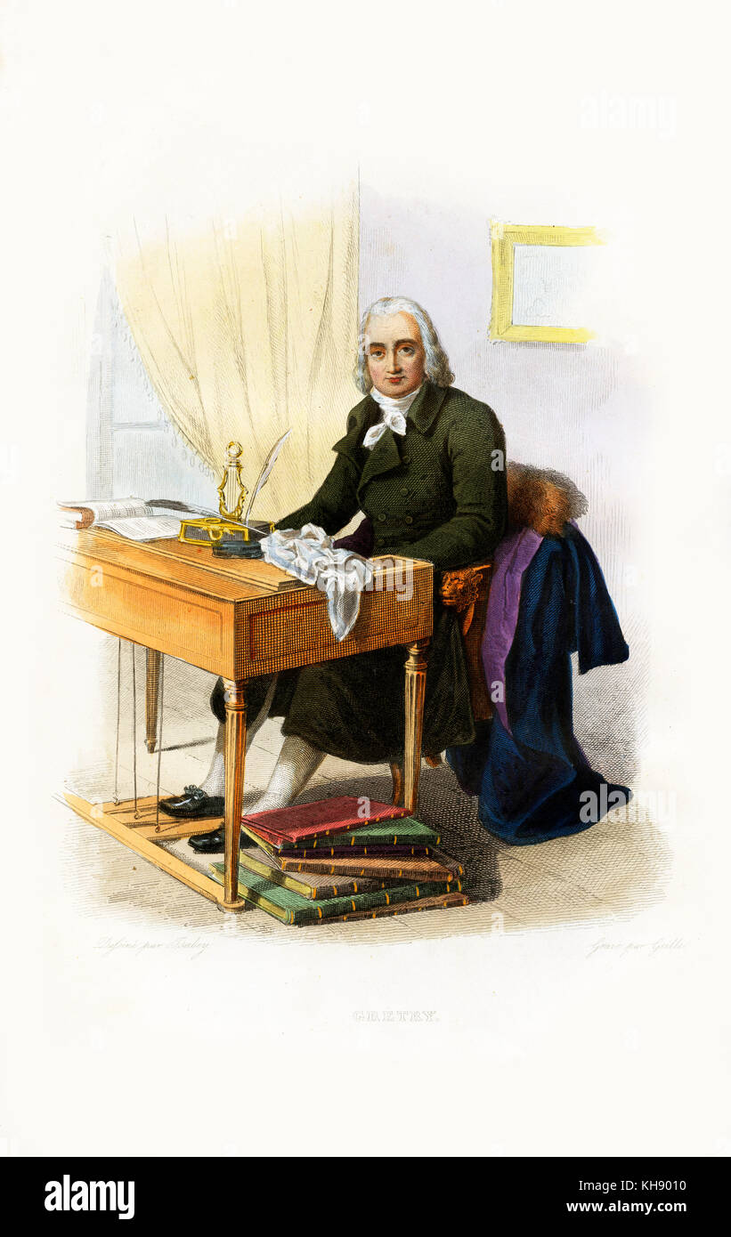 André Ernest modeste Grétry. Compositore belga che ha preso la cittadinanza francese, il più famoso per le sue opere a fumetti. 1744-1843. Incisione di Geille. Foto Stock