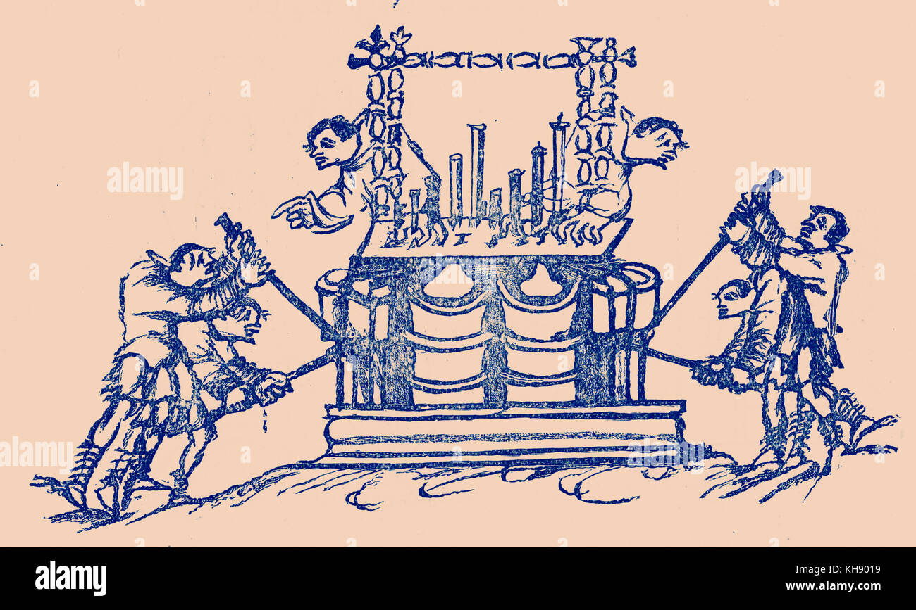 Grand organo - IX secolo illustrazione. Con soffietti e doppia tastiera. Dal salterio illustrato al salmo CL. Foto Stock