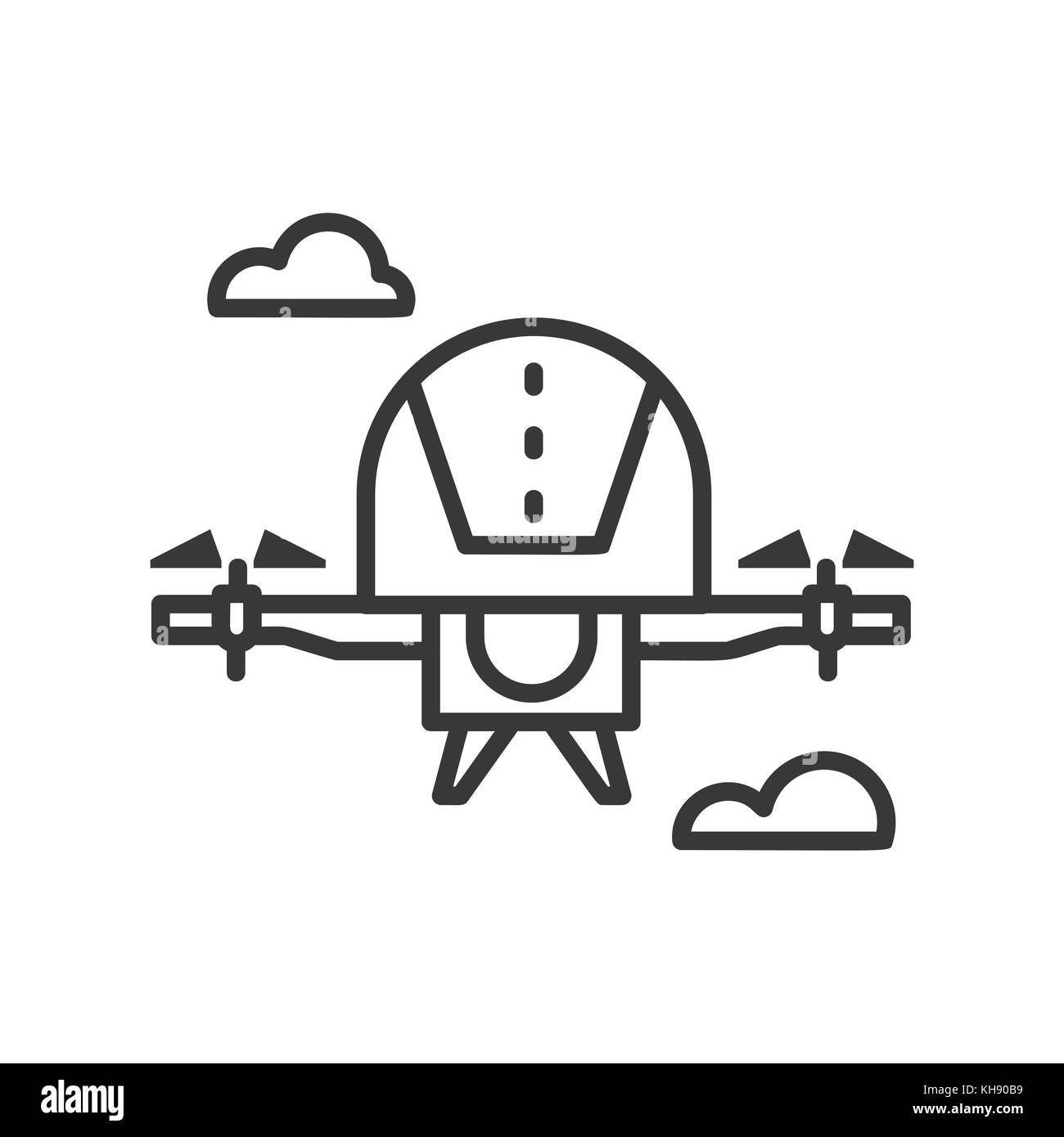 Drone - design di linea singola icona isolato Illustrazione Vettoriale
