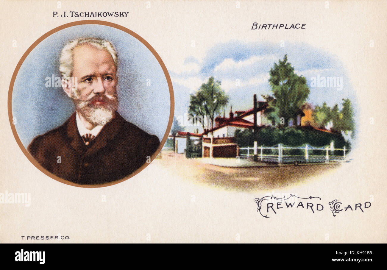 Piotr Tchaikovsky - Ritratto e luogo di nascita. PT: Il compositore russo, 7 maggio 1840 - 6 novembre 1893. Foto Stock