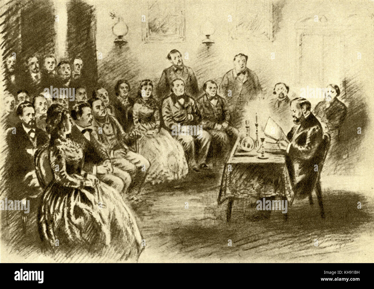 Piotr Tchaikovsky a Mosca Circolo Artistico. Nel 1866 Tchaikovsky era stato invitato a Mosca come insegnante di teoria della musica presso il 'Musical classi". Preso dalla pittura da Kuzmin n. PT: Il compositore russo, 7 maggio 1840 - 6 novembre 1893. Foto Stock
