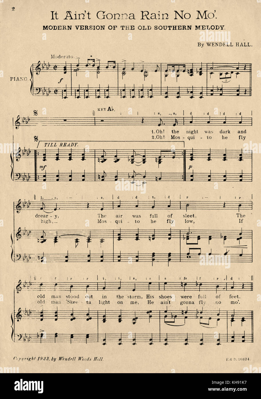 Essa Ain't Gonna Riain n. Mo' - canzone da Wendell Hall , 1923. La prima pagina del cliente. Pubblicato da Francesco, giorno e cacciatore, Londra. La versione moderna della melodia tradizionale del Sud Americano. Foto Stock