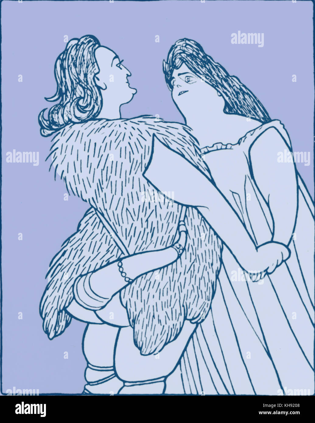 La caricatura di Siegfried e Brünnhilde dall inizio del XX secolo. Opere wagneriana e caratteri svoltasi nella derisione. Foto Stock