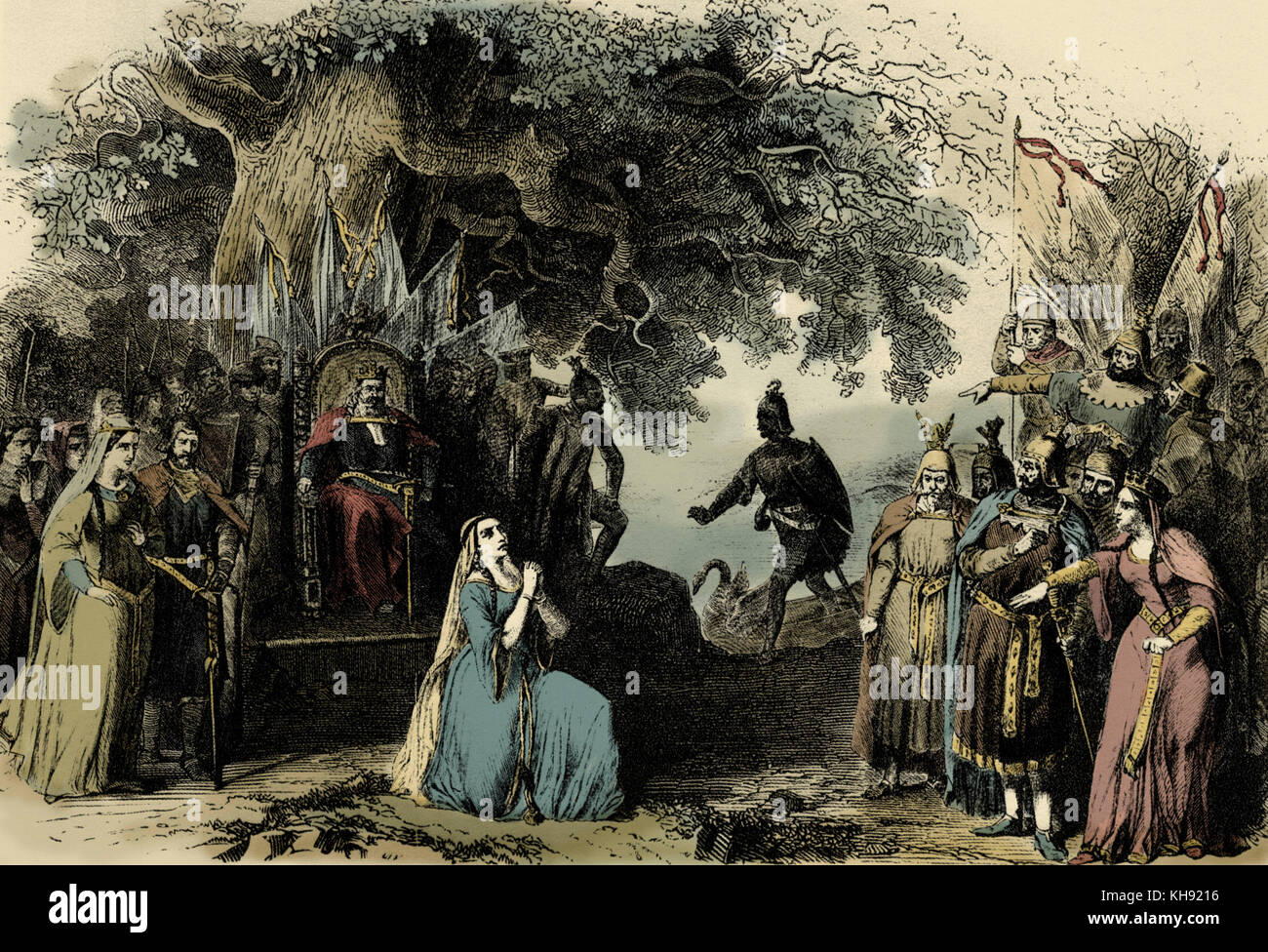 ' Lohengrin", opera di Richard Wagner. Scena dal I atto a Weimar Hoftheater (teatro di Weimar) . Fonte (12 aprile 1851) del compositore tedesco & autore, 22 maggio 1813 - 13 febbraio 1883. Foto Stock