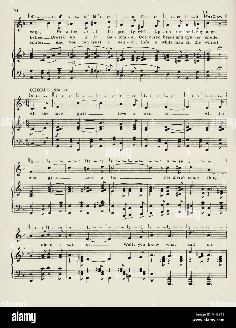'Ship Ahoy! (Tutte le belle ragazze amano un marinaio)' - canzone scritta da A.J mulini e composta da Bennett Scott. 1909. Popolare durante la guerra mondiale I. Pagina 2 di 3. Foto Stock