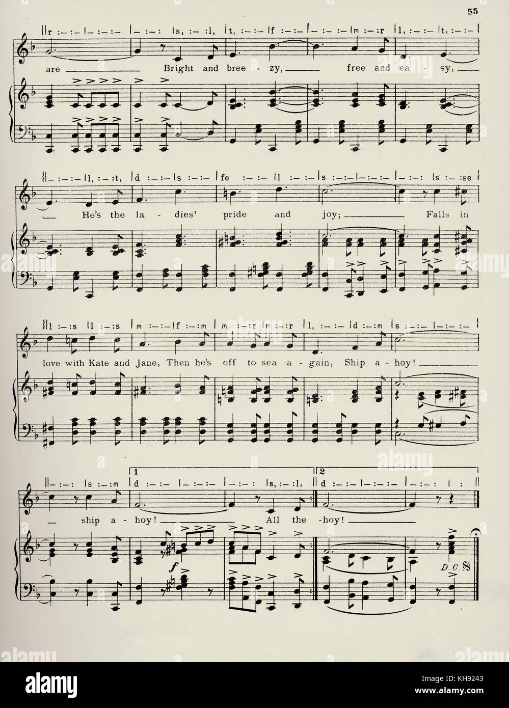 'Ship Ahoy! (Tutte le belle ragazze amano un marinaio)' - canzone scritta da A.J mulini e composta da Bennett Scott. 1909. Popolare durante la guerra mondiale I. Pagina 3 di 3. Foto Stock