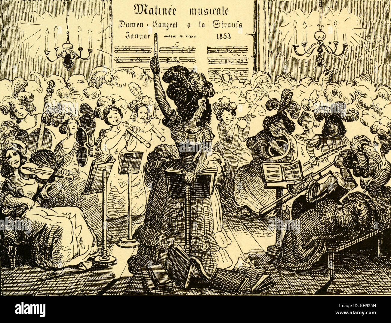 'Damenkonzert nello stile di Strauss (ladies' orchestra). La caricatura pubblicato in 'Düsseldorfer Monatsheften', 1853. Foto Stock