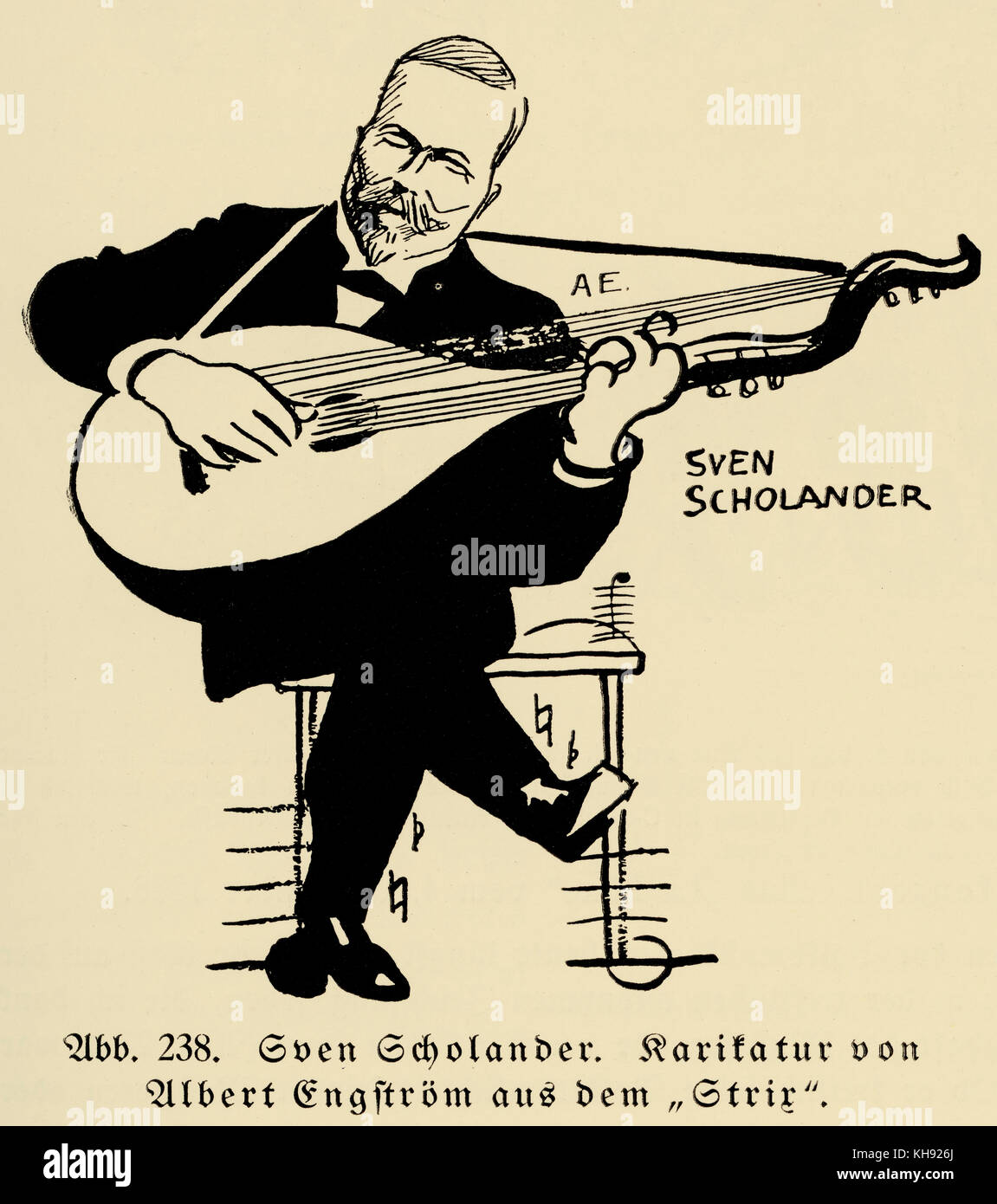 Sven Scholander - caricatura di Albert Engström pubblicata in 'Strir'. Musicista svedese 1860-1936. Connessione di Sibelius. Foto Stock