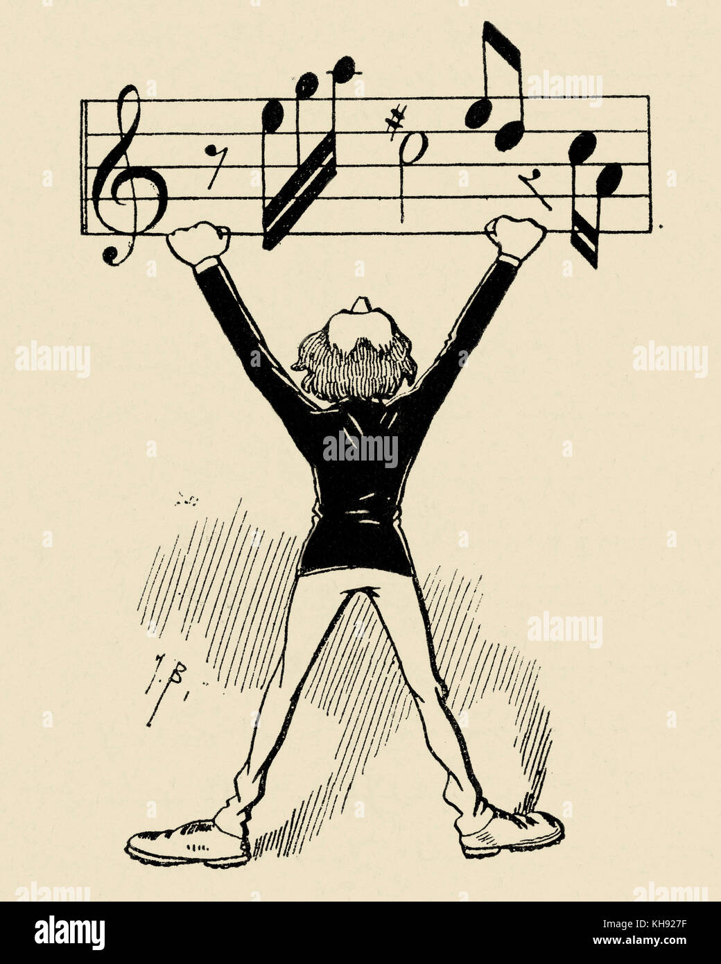 Richard Wagner - caricatura di J. Blass. Wagner come musicista - ginnasta, sollevando le braccia aperte. RW: compositore tedesco & autore, 22 maggio 1813 - 13 febbraio 1883. Foto Stock