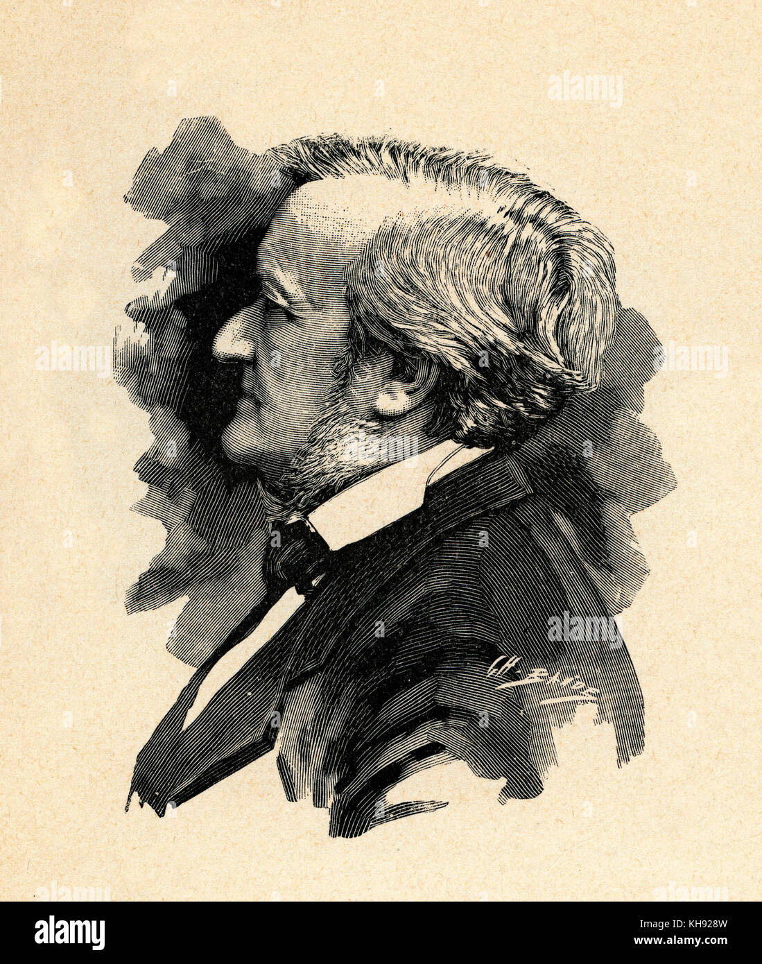 Richard Wagner - Incisione su legno da Baude dopo la fotografia da Elliot et Frey, 1877. RW: compositore tedesco & autore, 22 maggio 1813 - 13 febbraio 1883. Foto Stock