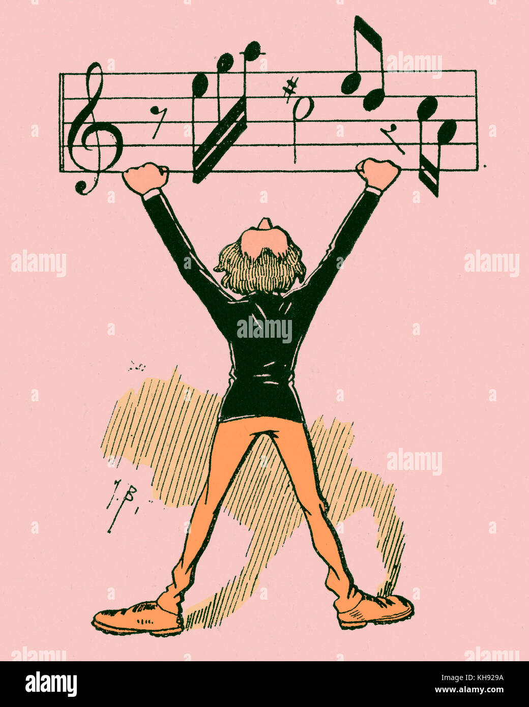 Richard Wagner - caricatura di J. Blass. Wagner come musicista - ginnasta, sollevando le braccia aperte. RW: compositore tedesco & autore, 22 maggio 1813 - 13 febbraio 1883. Foto Stock