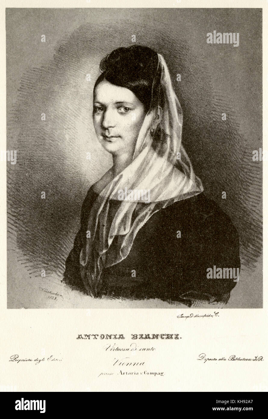 Antonia Bianchi - dalla litografia di Joseph Kriehuber, 1828. Cantante italiana, eseguita in concerto con Chopin e flautista Kresner presso il Conservatorio di Varsavia. Foto Stock