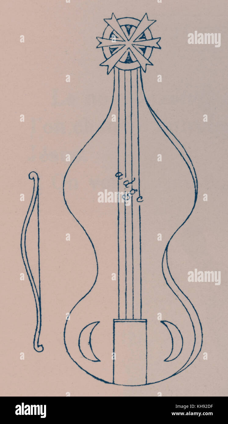 Quattro corde, Rota. Dalla illustrazione nel XIV secolo manoscritto. Arcaici strumenti a corda. Foto Stock