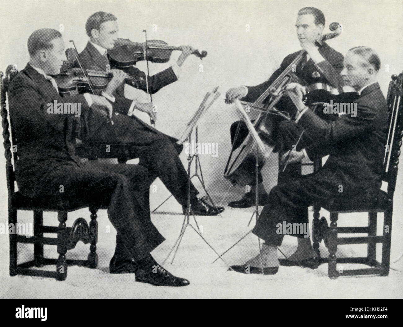 Il London String Quartet nel 1922. Con James Levy (primo violino), Thomas Petre (2° violino). C. Warwick -Evans (viola), H. Waldo Warner (violoncello). Foto Stock