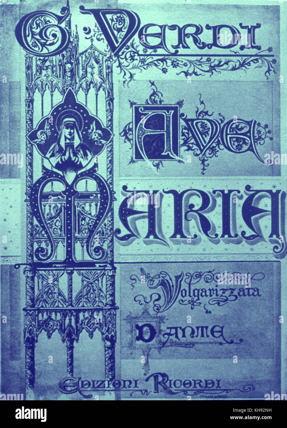 VERDI - AVE MARIA - TITLEPAGE DI AVE MARIA Ricordi Edition, tradotto da Dante. Compositore italiano (1813-1901) Foto Stock