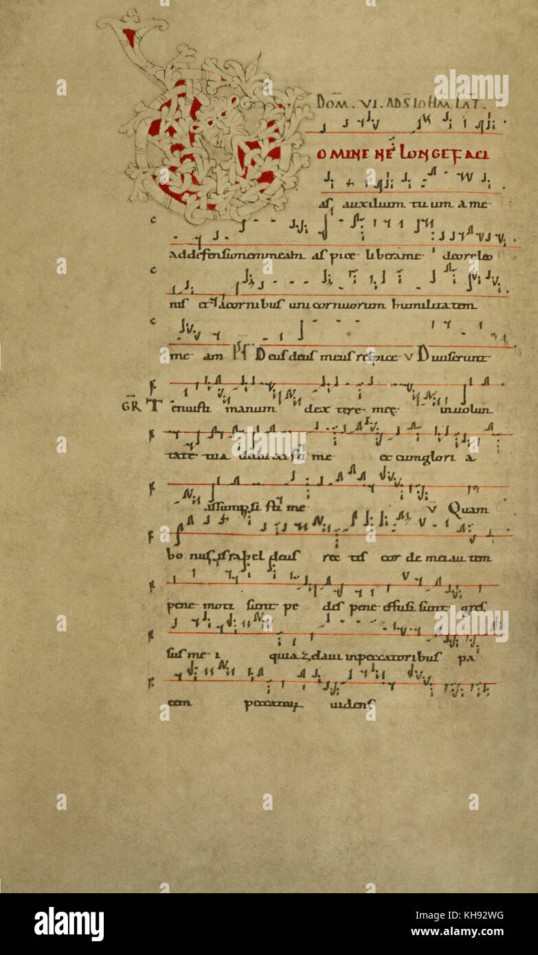 Un undicesimo secolo Codex musicale, contenente il primo esempio di Pre-Gregorian Chant, scritto nel monastero di Santa Cecilia da "Giovanni Del Prete", 1071. Foto Stock