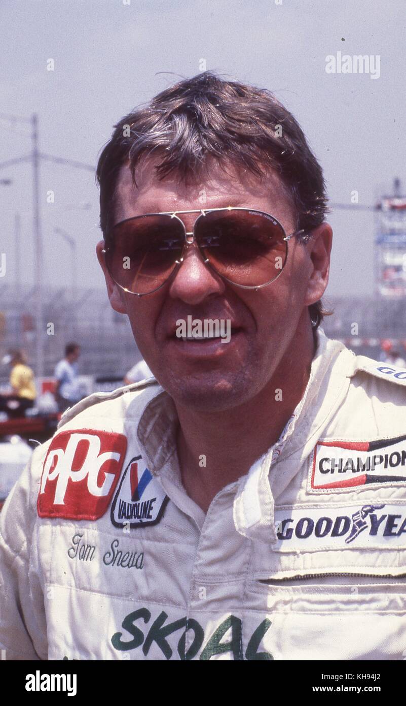 Famoso driver di automobile di Indy Tom Sneva al Meadowlands GP in East Rutherford, NJ nella metà degli anni ottanta. Foto Stock
