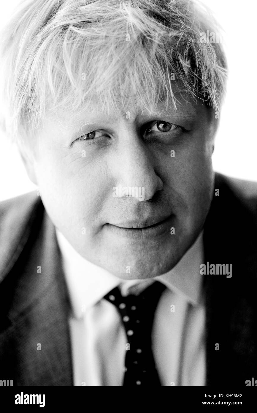 Uomo politico britannico Boris Johnson, B&W ritratto da vicino Foto Stock
