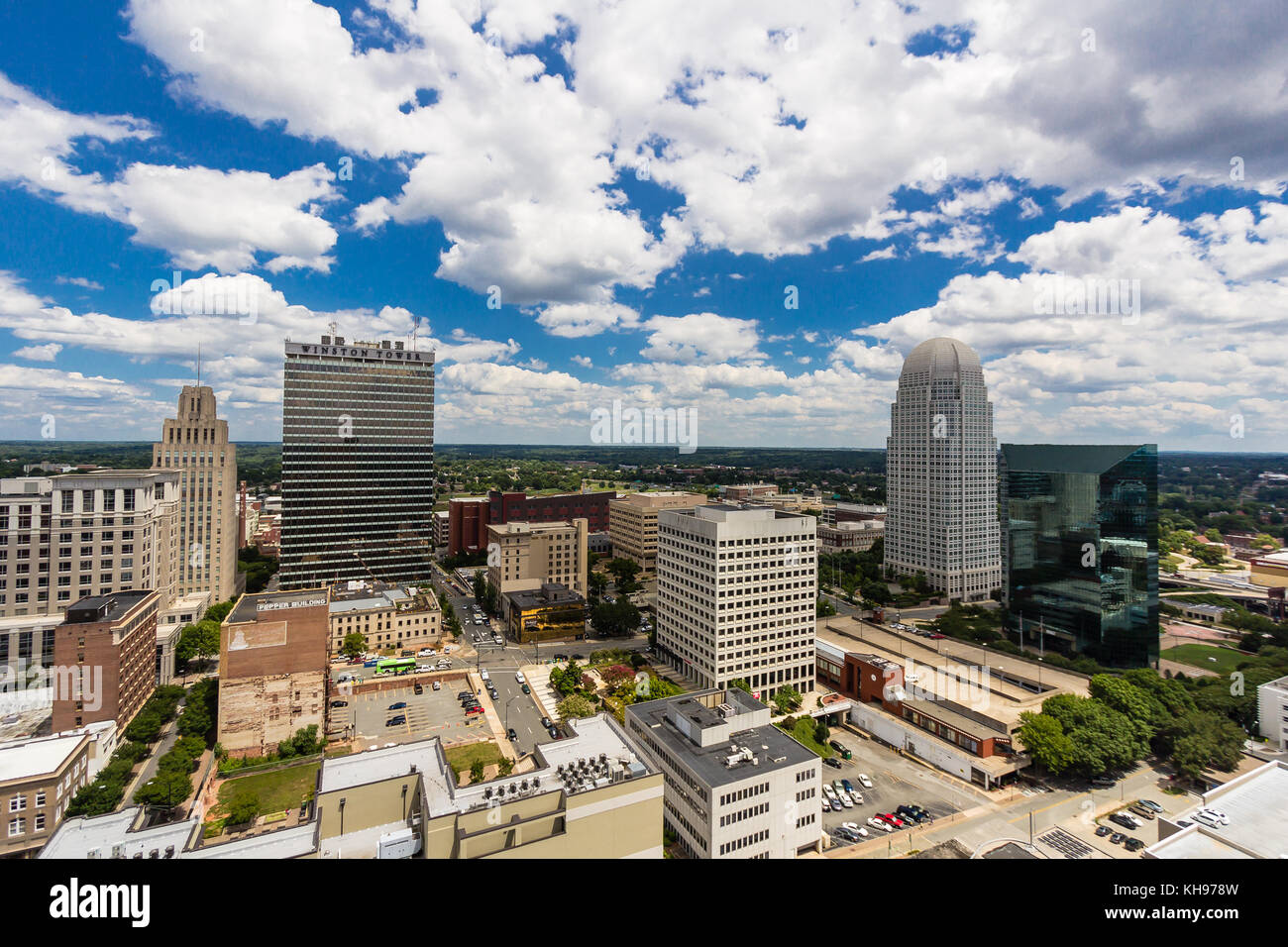 Skyline del centro in Winston-salem, North Carolina. Foto Stock