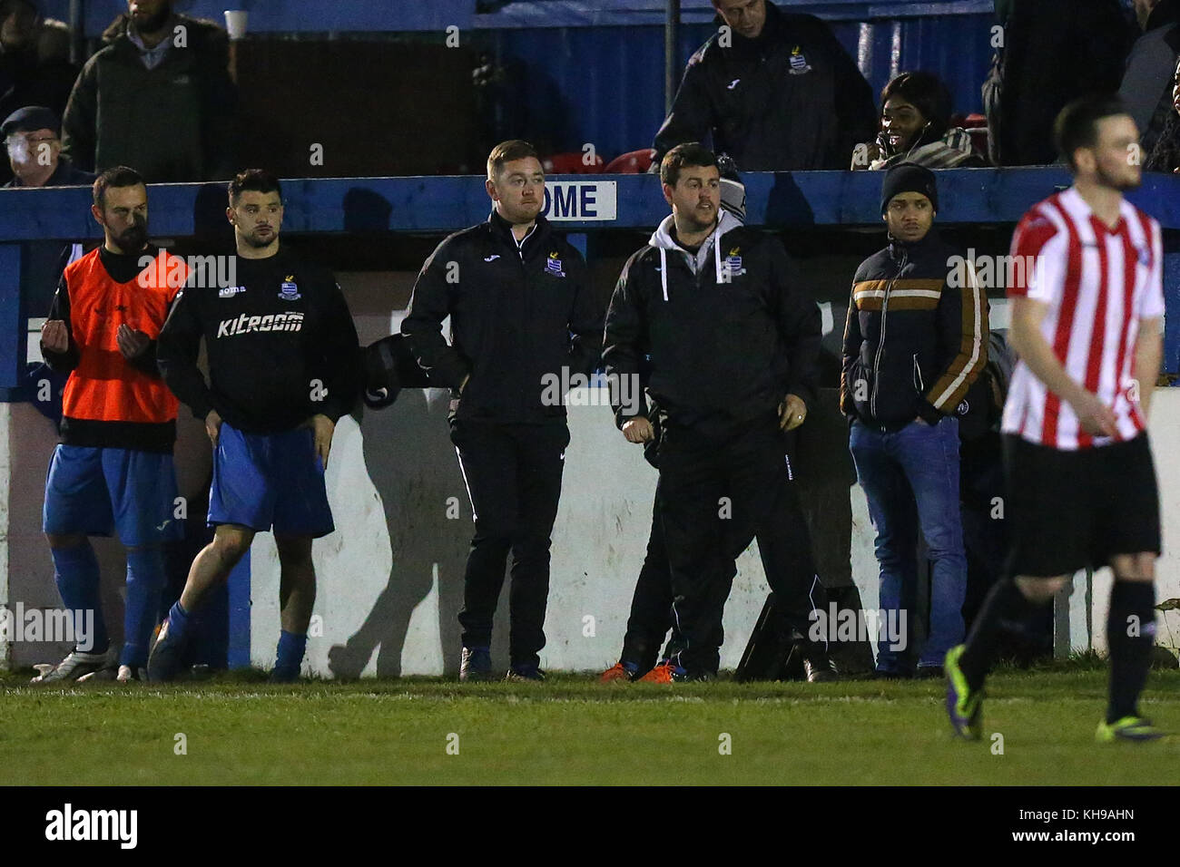 Redbridge managers ricky eaton e joey può durante la Redbridge vs clapton, essex senior league calcio a oakside Stadium il 14 novembre 2017 Foto Stock