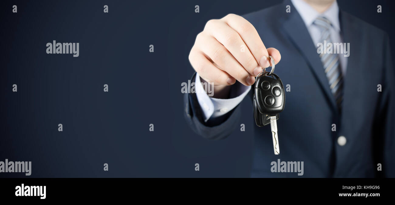 Auto a noleggio o in vendita agente. rivenditore di auto, leasing, banner web modello di sfondo Foto Stock