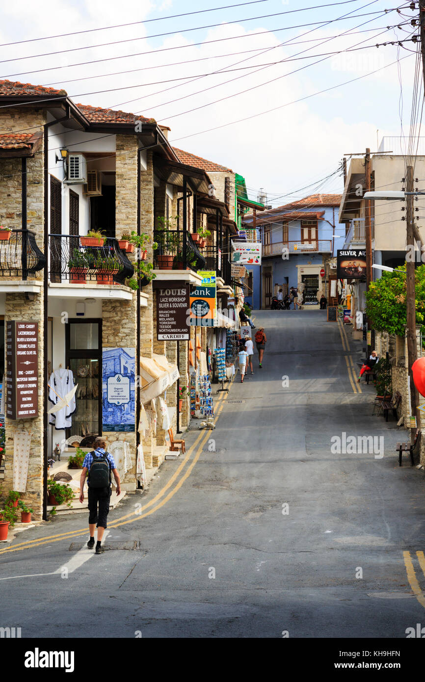 High street, Pano Lefkara, Cipro Foto Stock