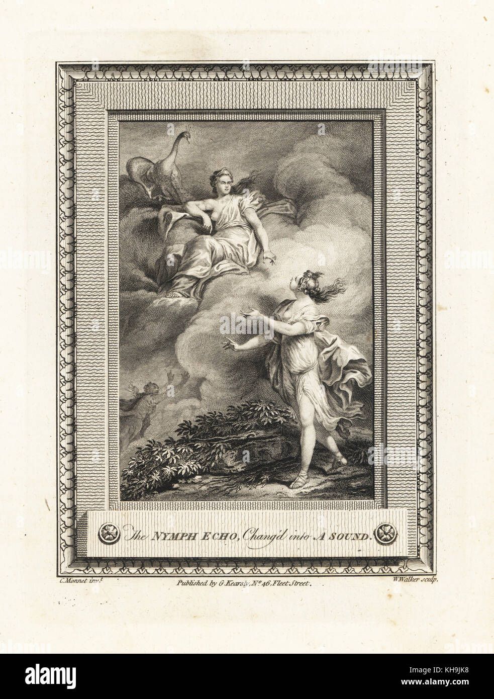 La ninfa ECHO si è trasformato in un suono da Hera. Incisione su rame di W. Walker dopo una illustrazione di C. Monnet dalla piastrina di rame rivista mensile o Tesoro, G. Kearsley, Londra, 1778. Foto Stock