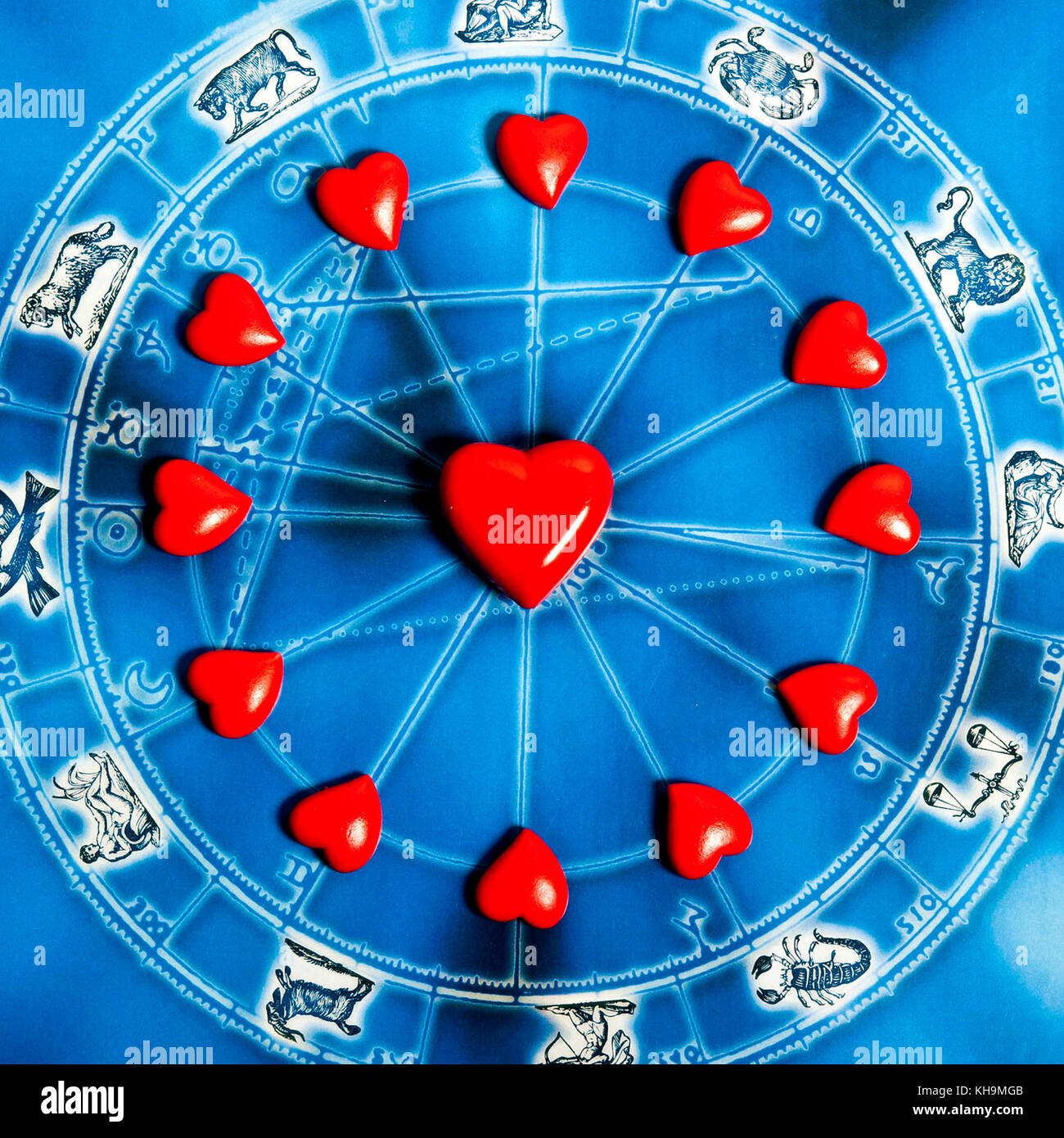 Grafico di astrologia con tutti i segni zodiacali e cuori, l amore per il concetto di astrologia Foto Stock Grafico di astrologia con tutti i segni zodiacali e cuori, l amore per il concetto di astrologia Foto Stock