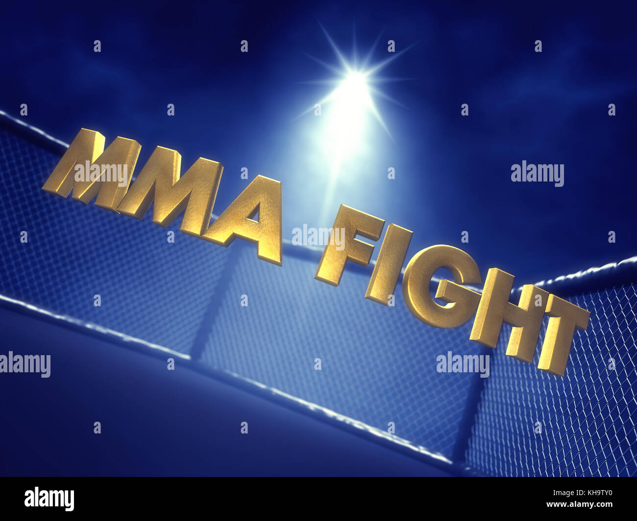 Mma lotta testo illuminato da Spotlight , mixed martial arts fight night event Foto Stock