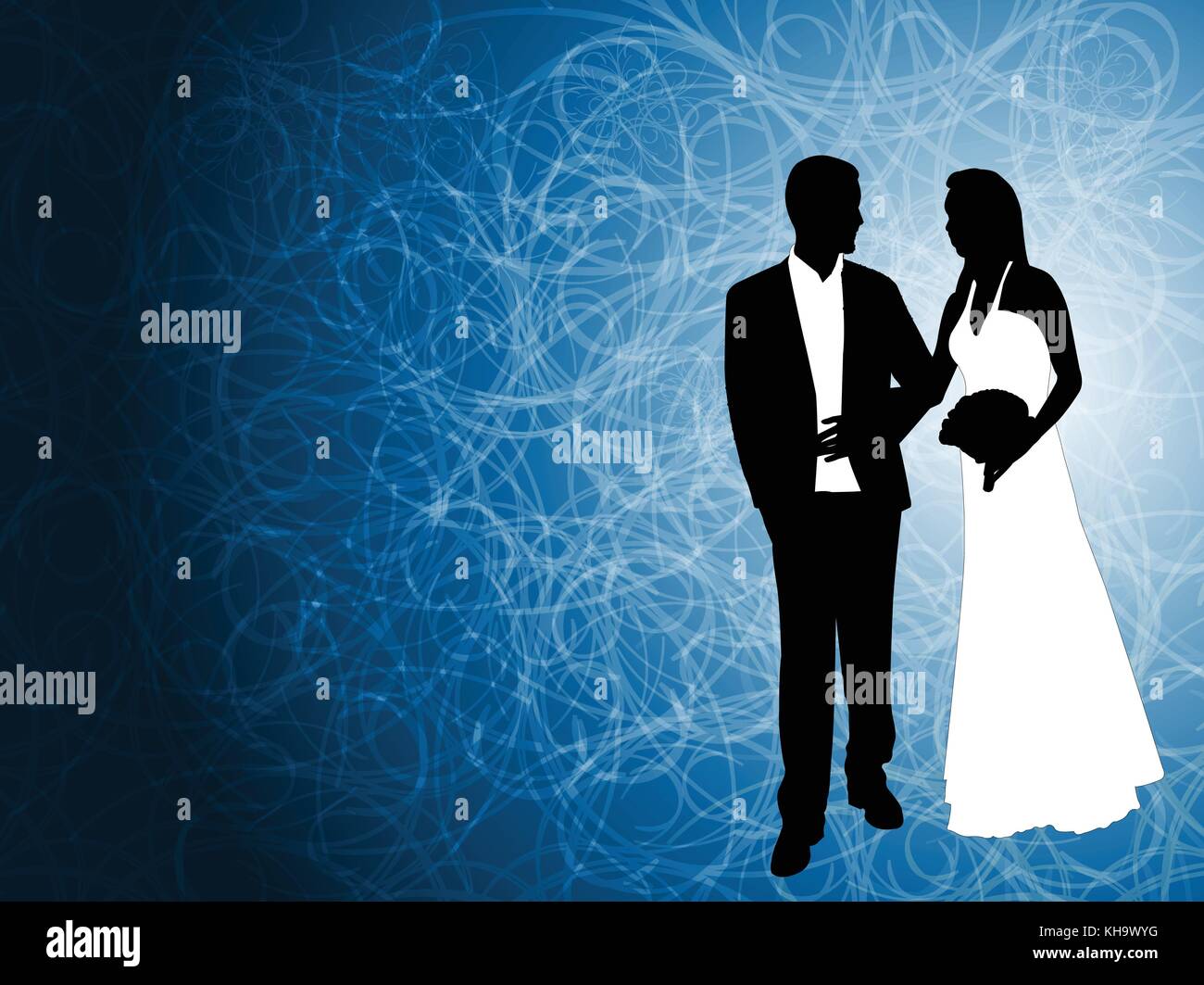 Coppie in viaggio di nozze su un astratto sfondo blu - vettore Illustrazione Vettoriale