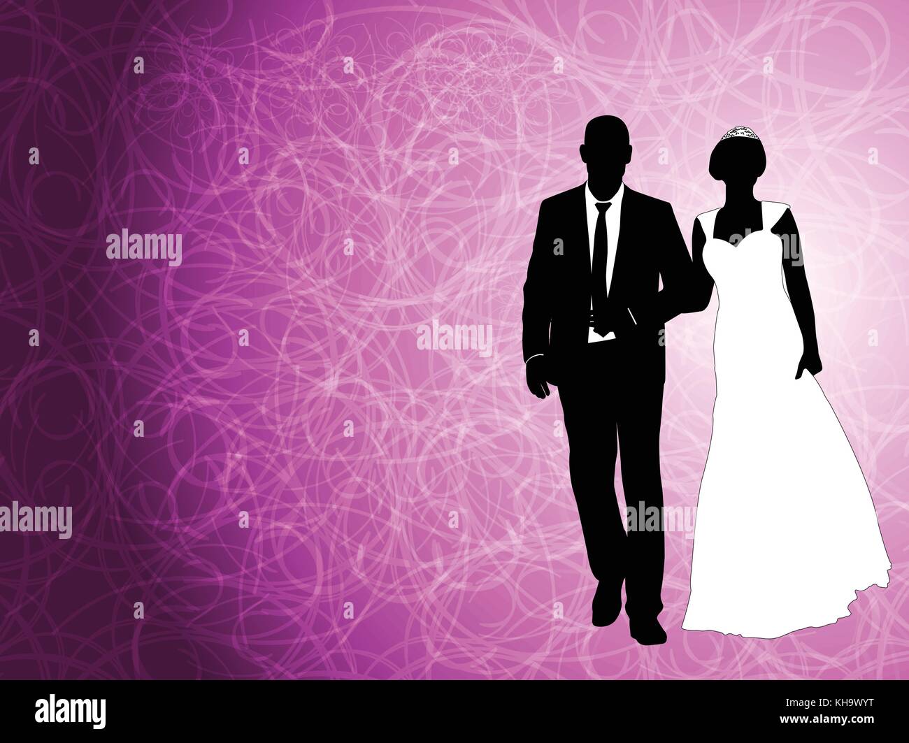 Coppie in viaggio di nozze su un astratto sfondo viola - vettore Illustrazione Vettoriale