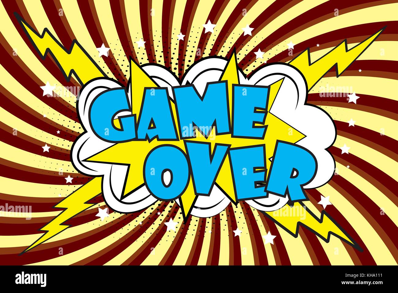 Game over fumetto gli effetti sonori in pop art style .burst migliore effetto grafico con etichetta e testo in stile retrò. illustrazione vettoriale Illustrazione Vettoriale