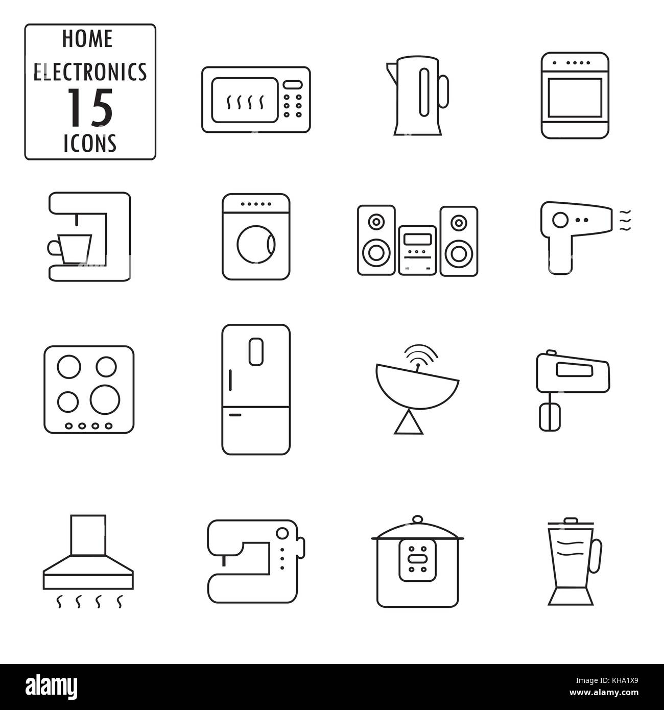 Set di elettrodomestici icone,linea sottile, vettore Illustrazione Vettoriale