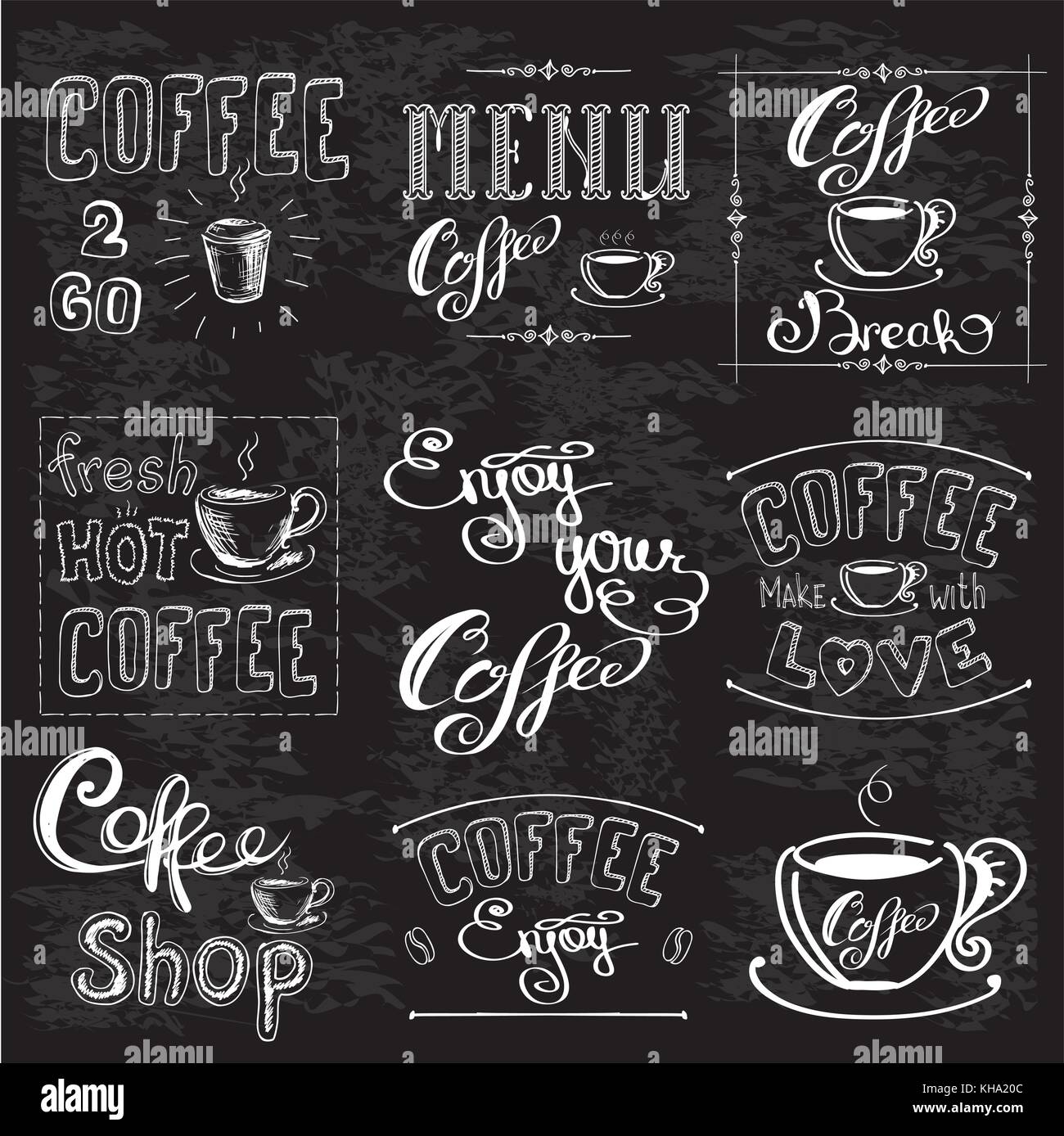 Set di etichette di caffè sulla lavagna . caffè collezione decorazione .set  di calligrafica ed elementi tipografici di design in stile, cornici,  etichette vintage Immagine e Vettoriale - Alamy