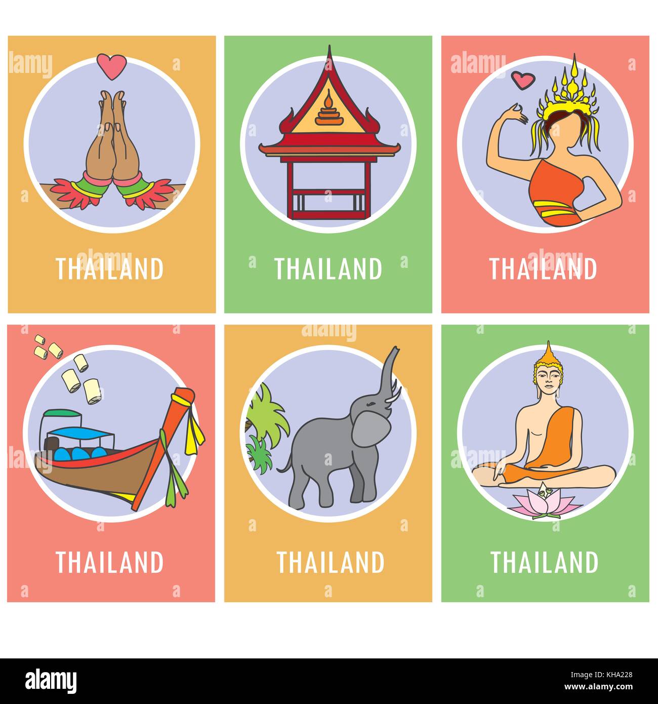 Impostare thailandia icona o card , illustrazione vettoriale Illustrazione Vettoriale