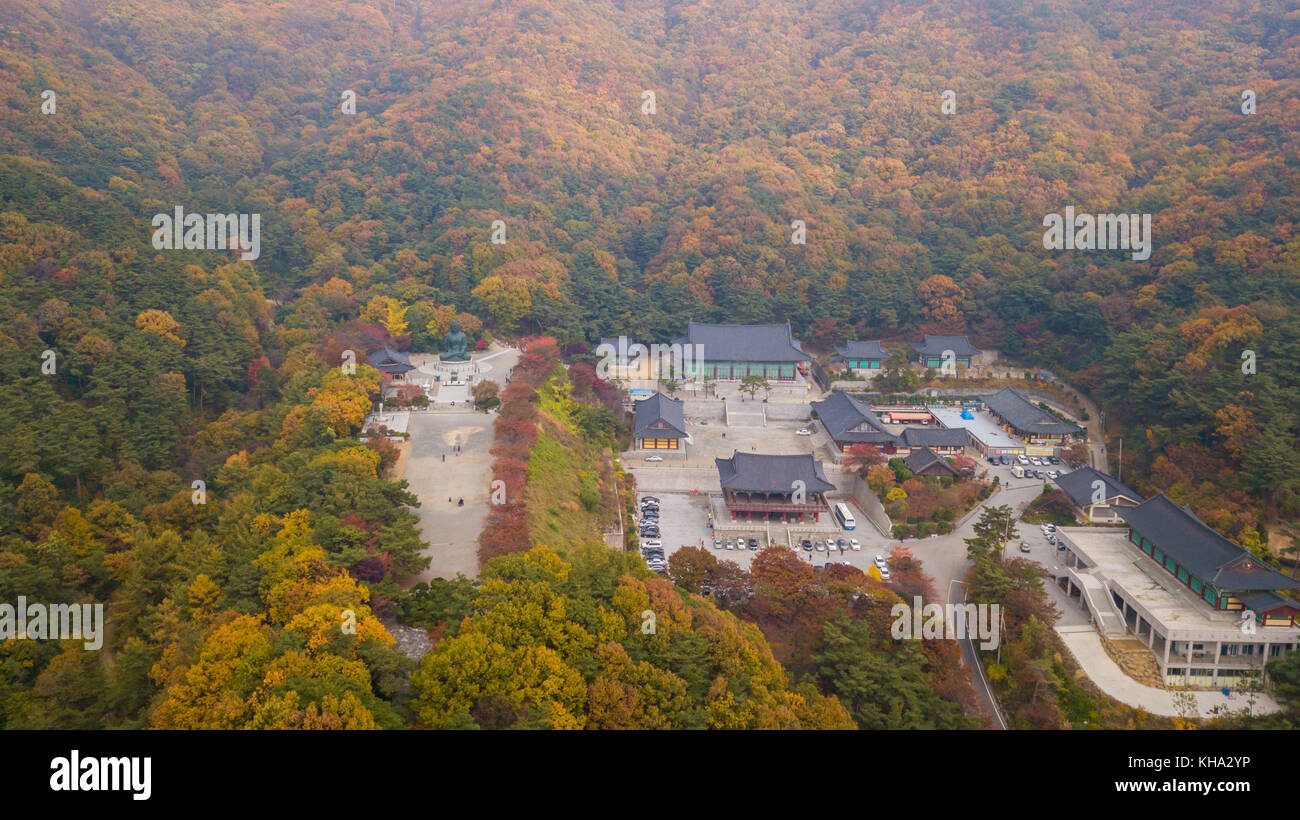 Vista aerea l'autunno della statua di Buddha nel tempio, Seoul COREA Foto Stock