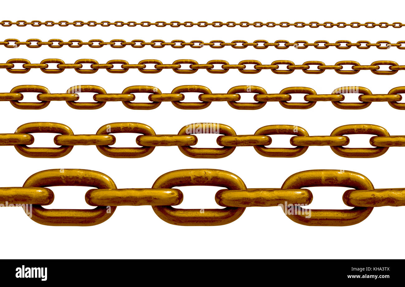 Dimensioni differenti della catena di rame isolato su sfondo bianco, Foto Stock