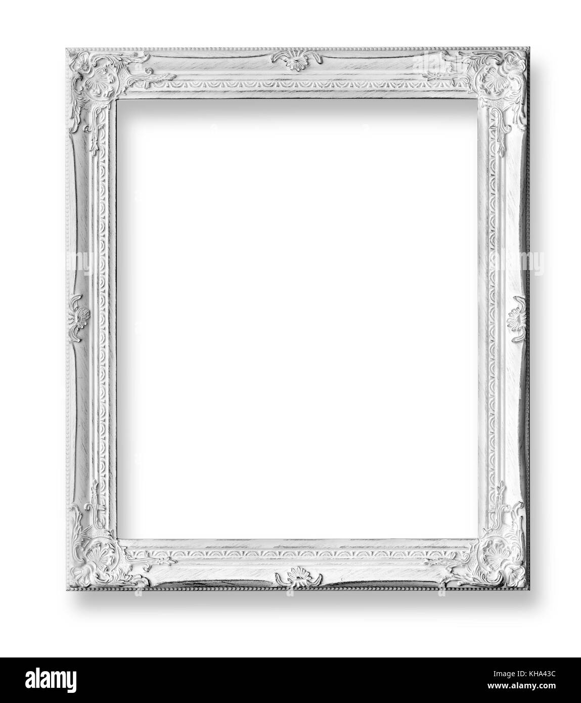 Bianco cornice barocca isolato su sfondo bianco con tracciato di ritaglio Foto Stock